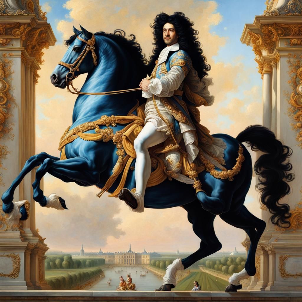 Louis XIV on his horse in front of the Versailles' Palace