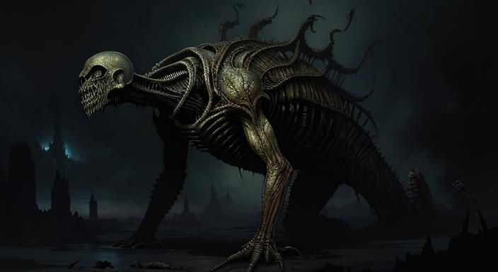 Repulsive Alien Horror in Engraving Style