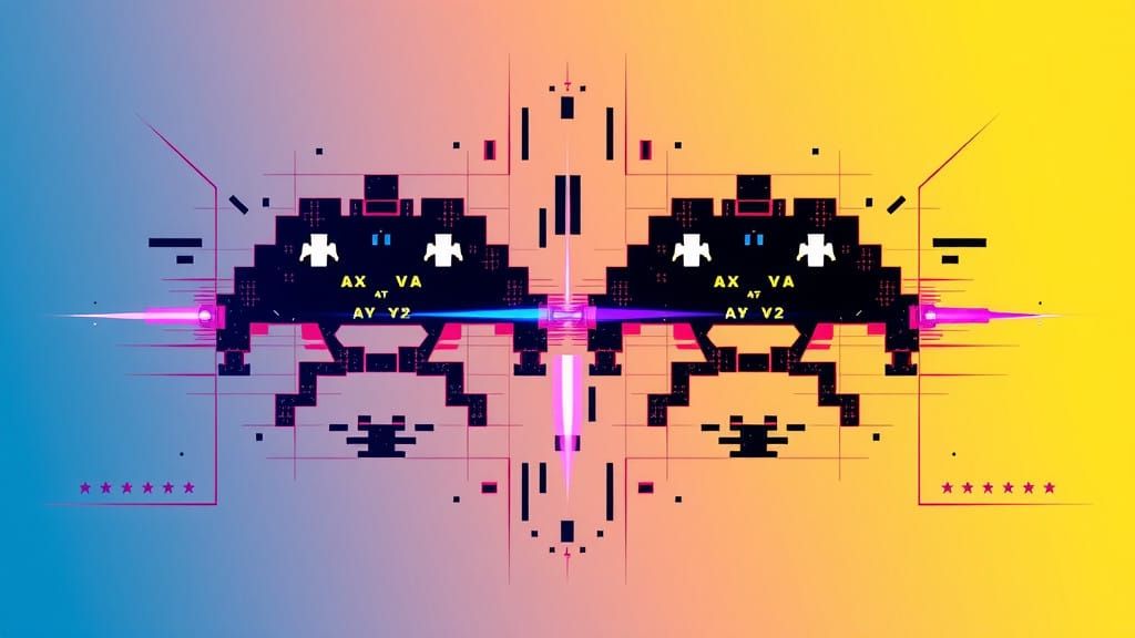 Retro-Futuristic Space Invaders in Triadic Colors