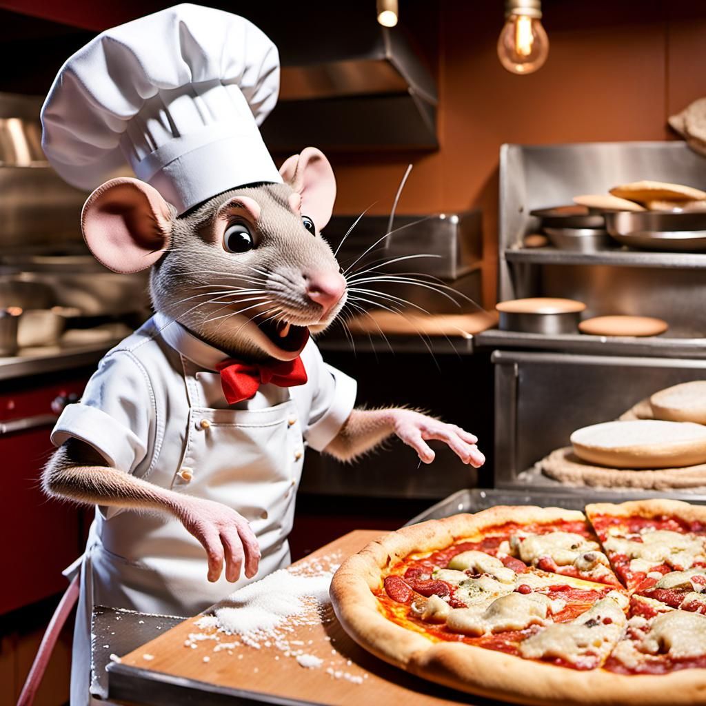 Chef Mouse Making Pizza in Bustling Parlor