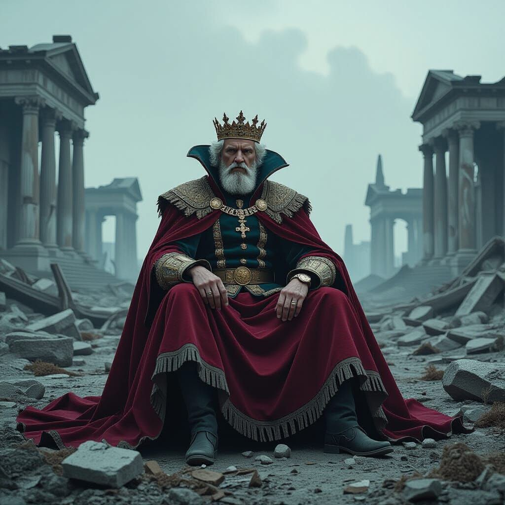 Monarch's Melancholy: Ruins in Dystopian Futurism Style