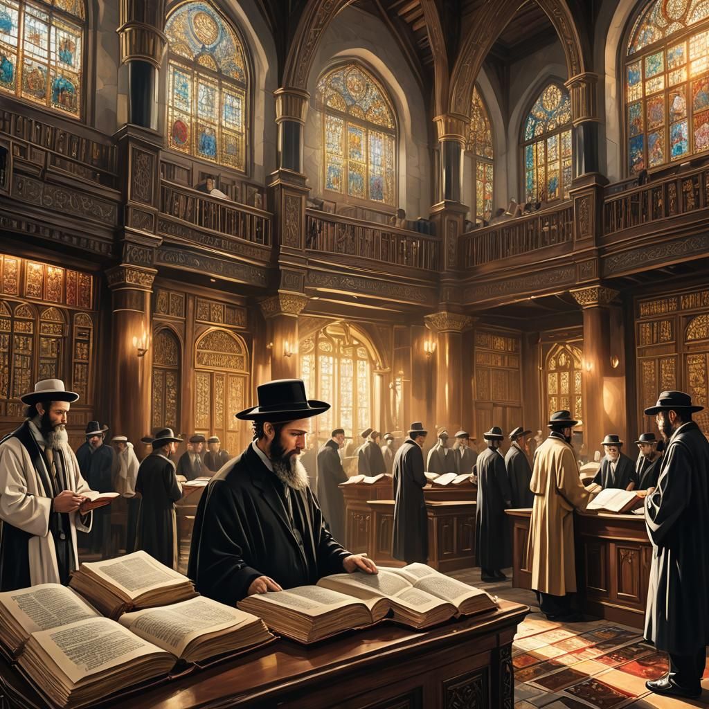 Orthodox Jewish Men Praying in Synagogue Concept Art