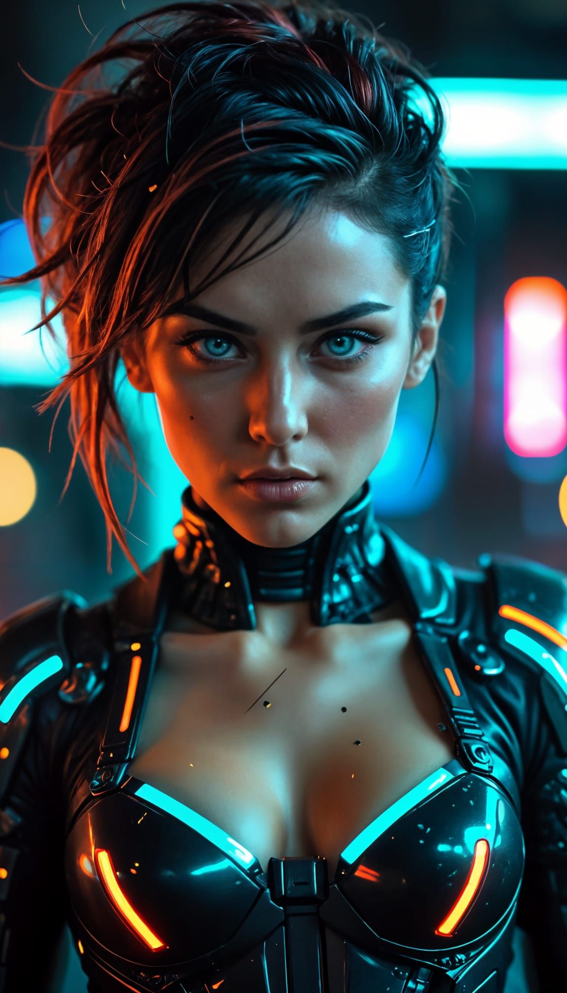 Cyberpunk Goddess in Vibrant Neon