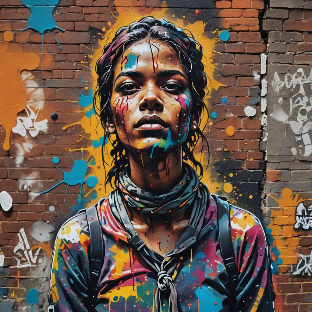 Vibrant Graffiti Portrait in Urban Alleyway