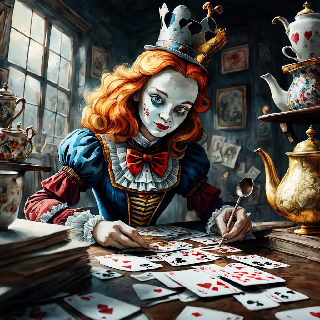 The Queen of Hearts Double Exposure in Whimsical Wonderland