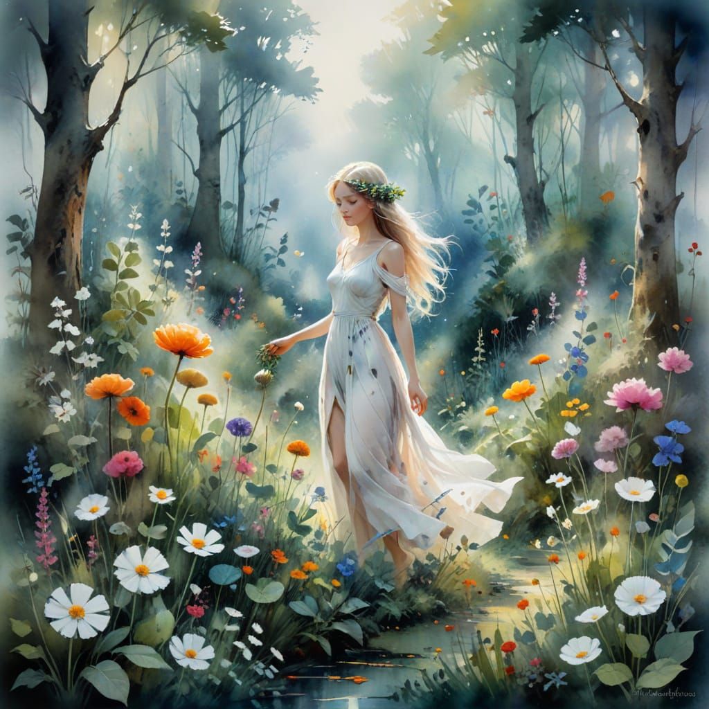 Enchanted Forest Witch Garden in Watercolour Style