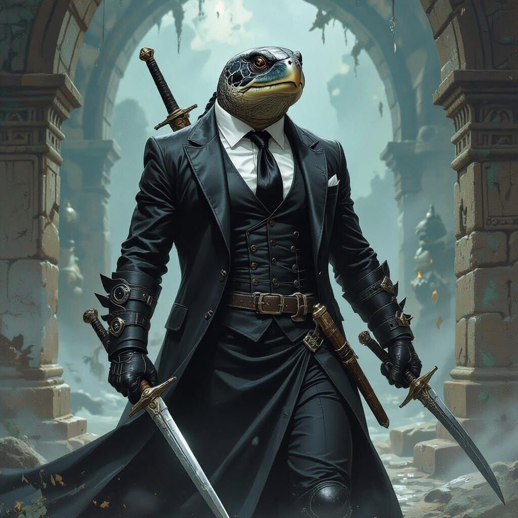 D&D Turtle Assassin in Frank Frazetta Style