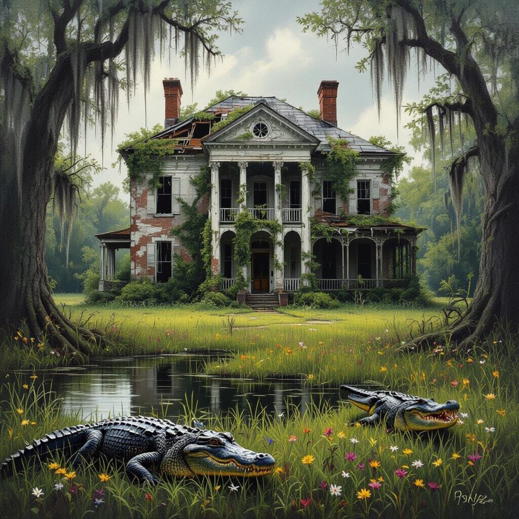 Decaying Antebellum Mansion in Southern Gothic Style