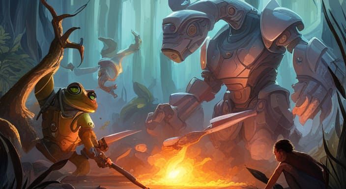 Robot Flamethrower Battle Against Radioactive Frog Mutants