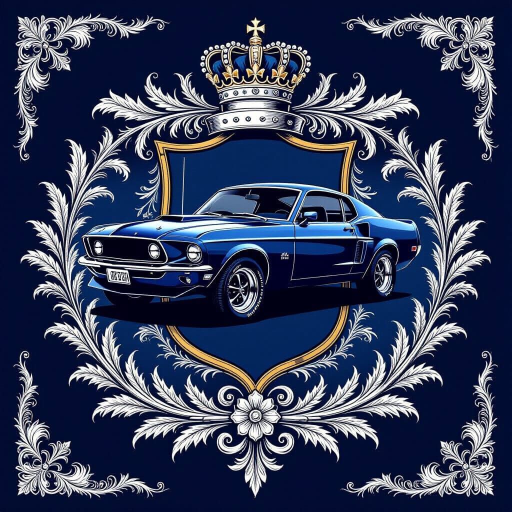Muscle Car Heraldic Emblem in Royal Blue