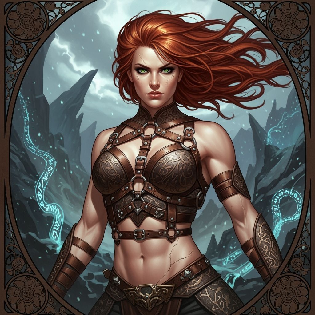 Muscular Red-Haired Warrior in Dark Fantasy Harness