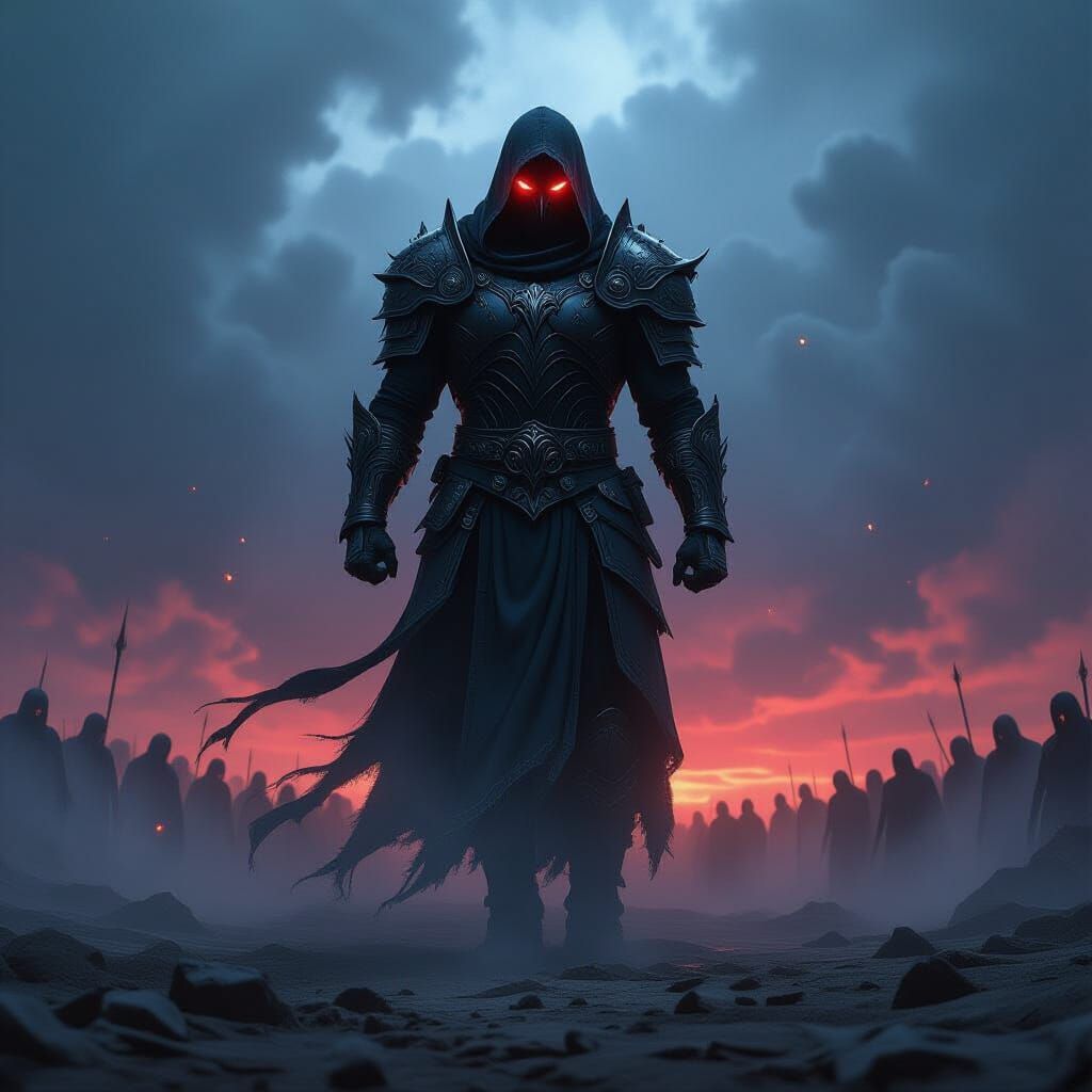 Dark Fantasy Warrior Against Shadow Horde
