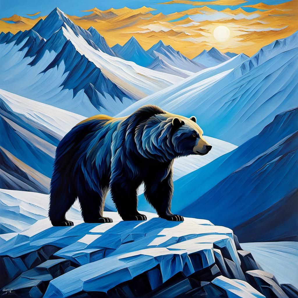 Majestic Black Ice Bear in Tachisme Landscape