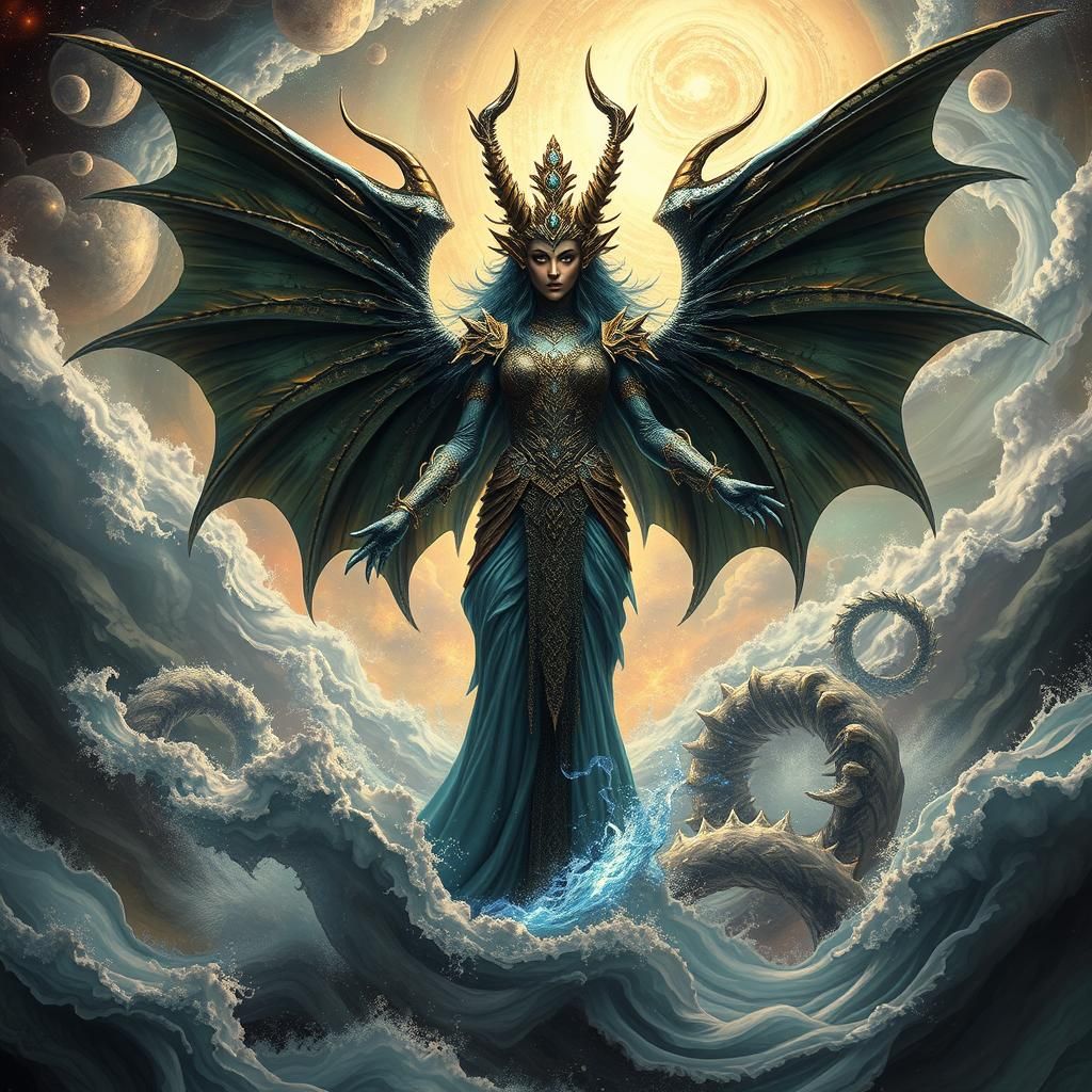 Majestic Tiamat: Babylonian Goddess in Biomechanical Style