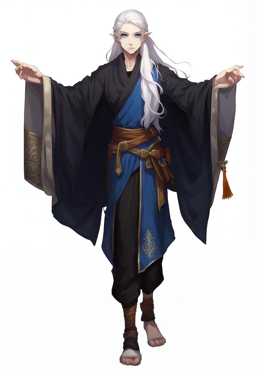 Attractive Half Elf Monk with Long White Hair