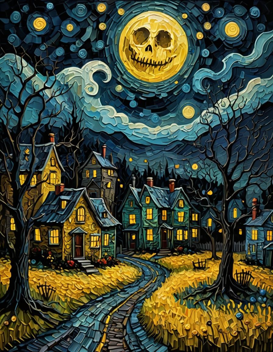 Van Gogh and Tim Burton Impasto Oil Painting