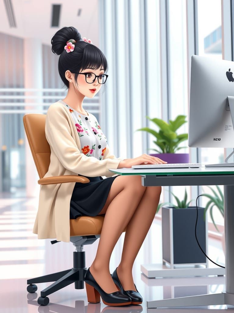 Asian Software Developer in Bright Modern Office