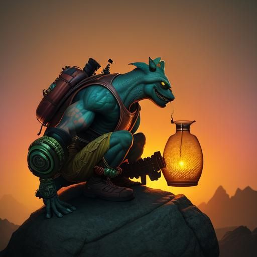 Battletoads' Rash Smoking a Bong, Digital Matte Painting