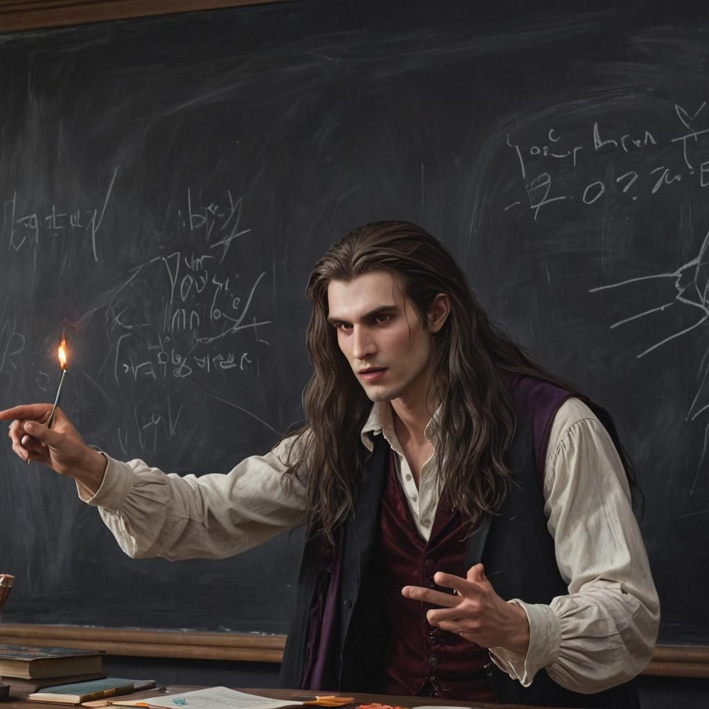 Vampire Teacher in a Romance Novel Style Painting