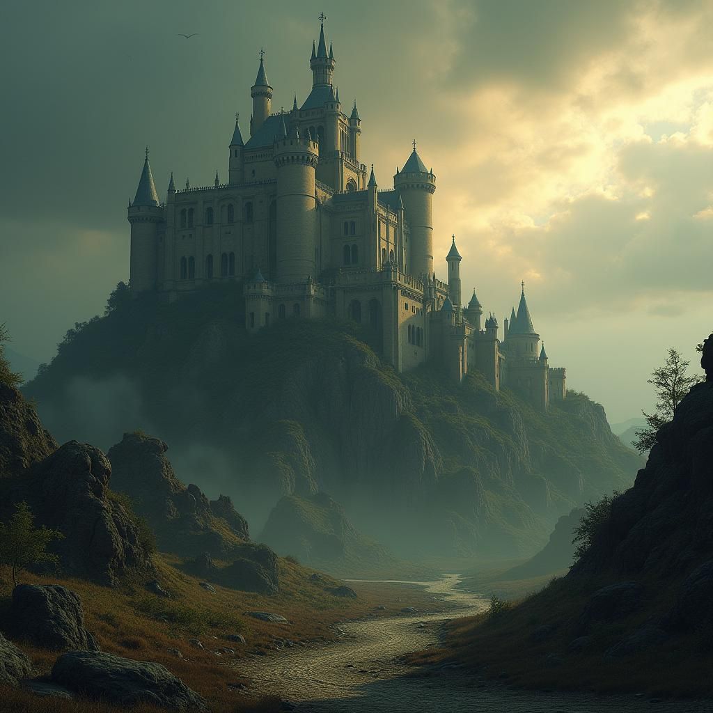 Majestic Castle in Barren Landscape, Digital Art