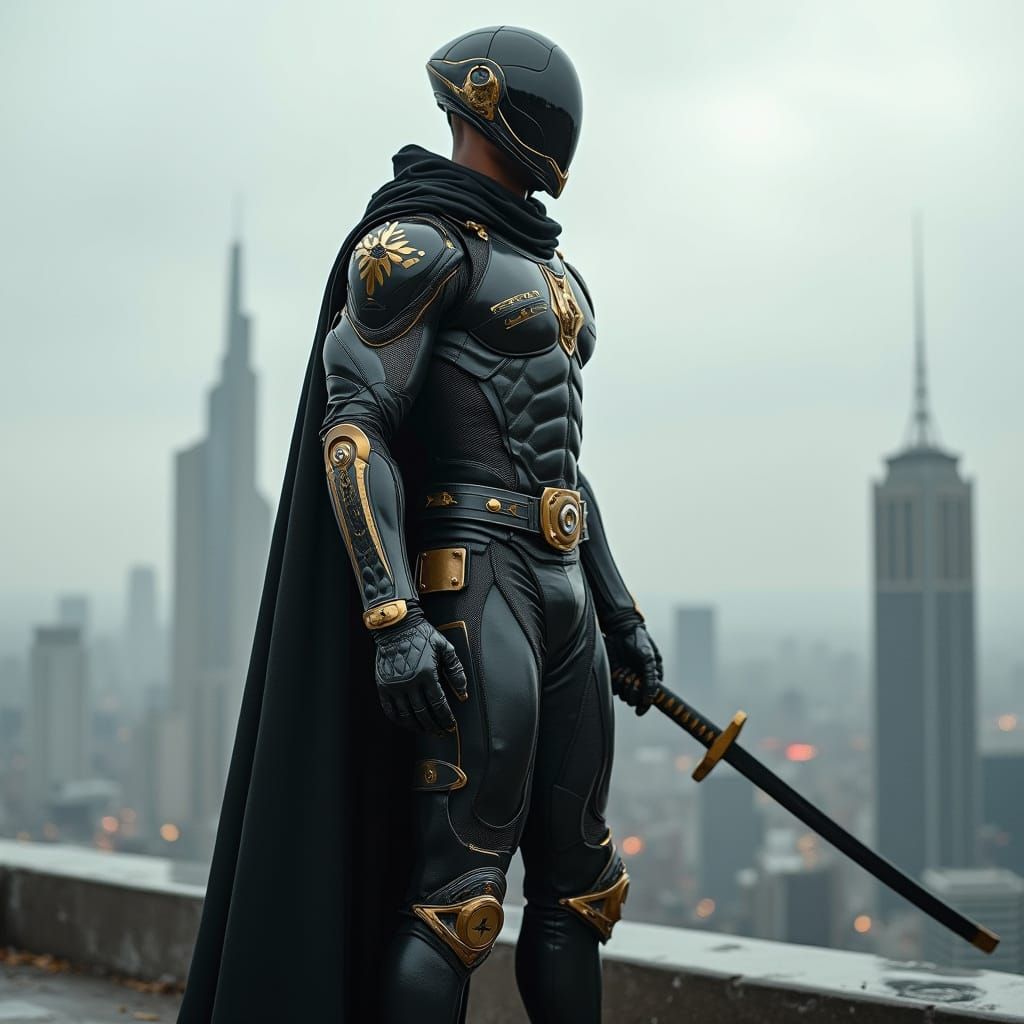 Regal Cosmic Warrior God in Futuristic Stealth Suit