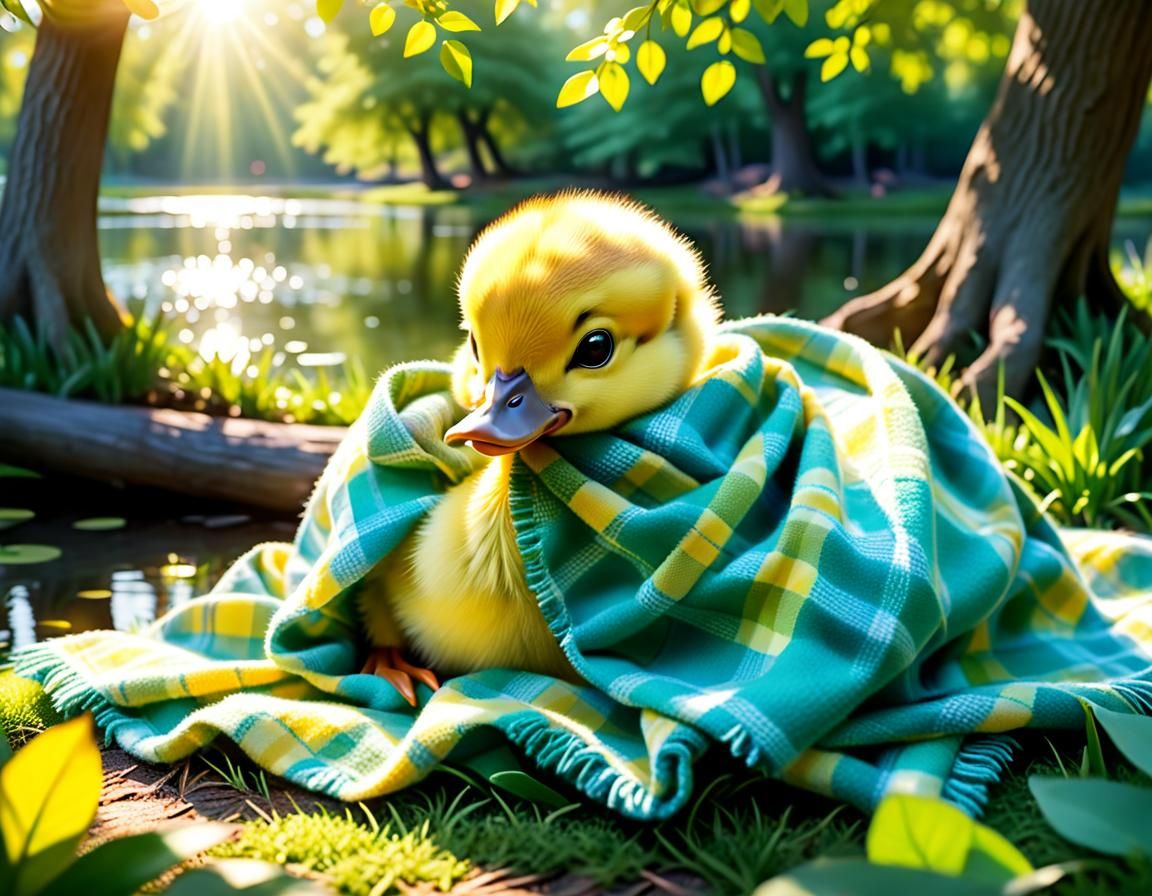 Duckling Snuggled in Blanket: Storybook Illustration
