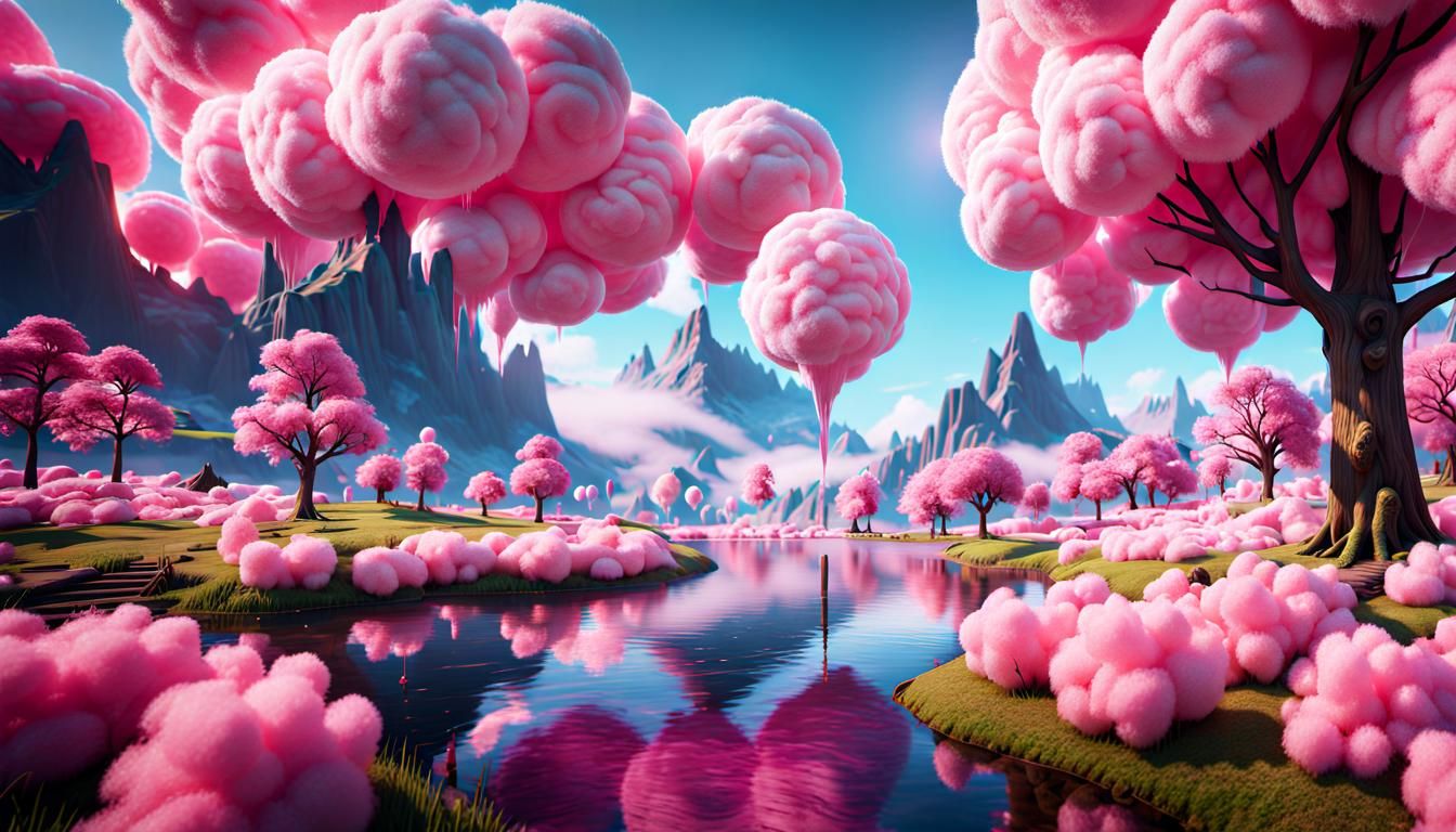 Candyfloss Landscape in 3D Game Cinematic Style