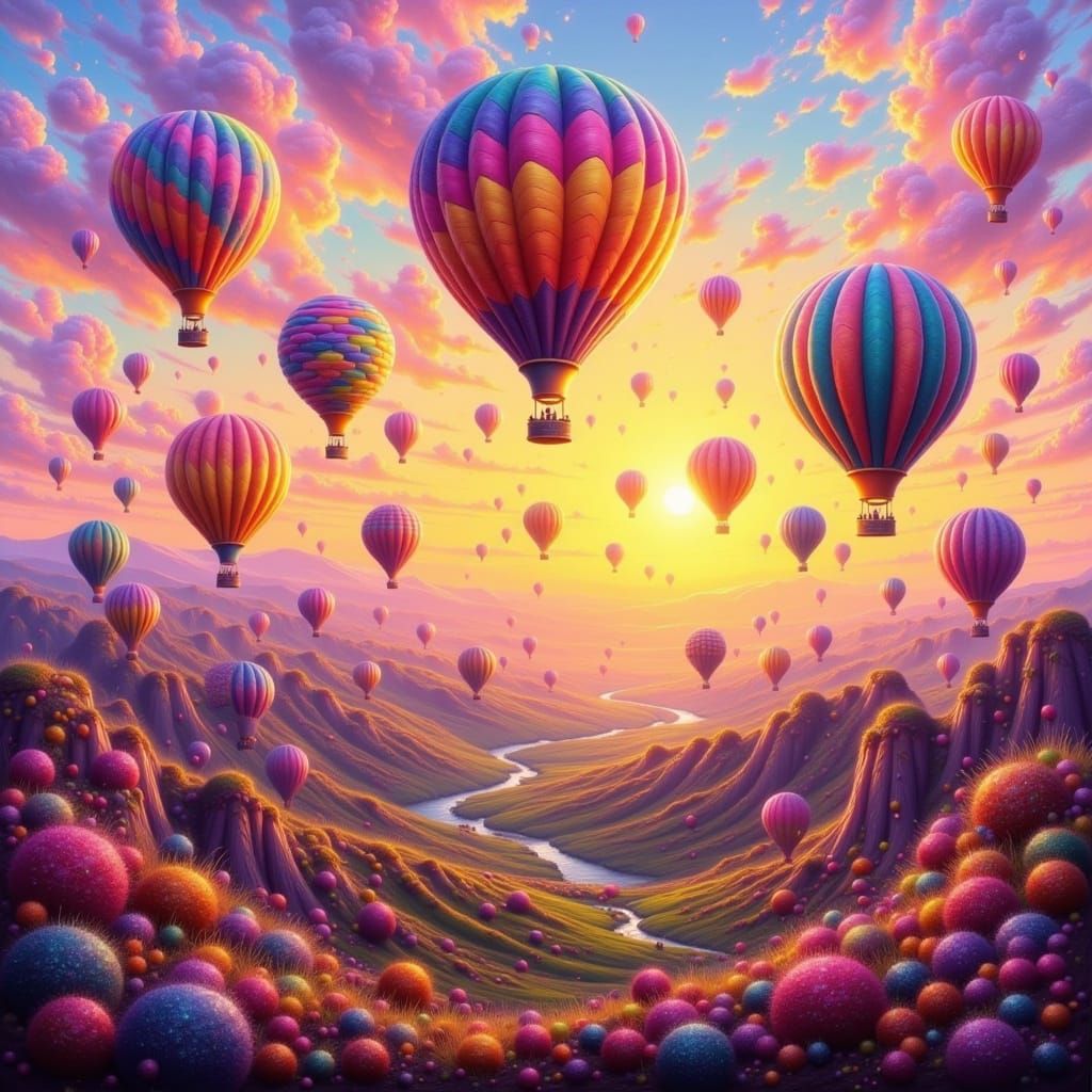 Vibrant Oil Painting of Hot Air Balloon Festival at Dawn