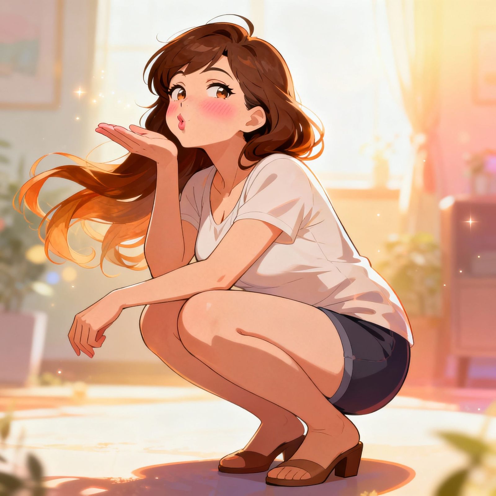 Motherly Anime Character Blowing Kiss, Playful & Flirty