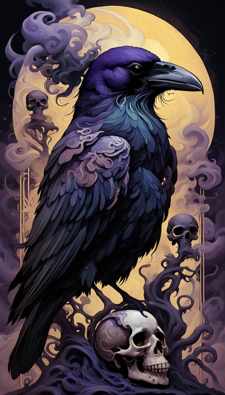 Raven on Skull: Dark Fantasy Art Nouveau