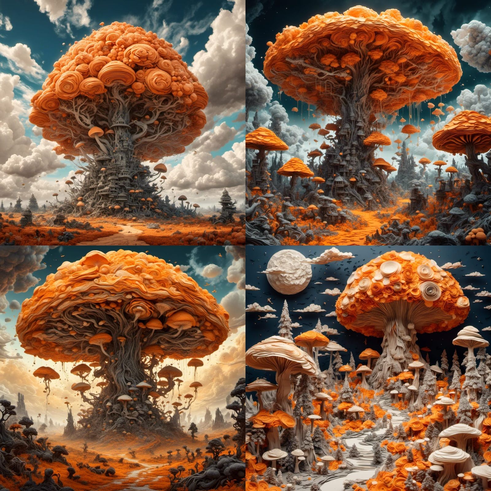 Ominous Mushroom Cloud of Skeletons in Origami Style