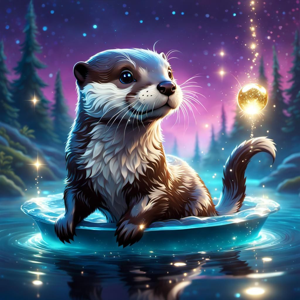 Chibi Otter Surfacing in Magical Water