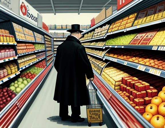 Monster's Supermarket Trip: Vintage Horror Illustration