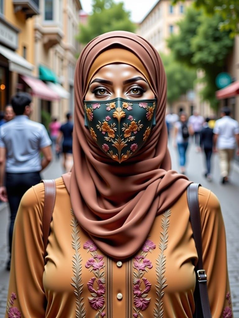 Playful Hijabi Woman in Summer City
