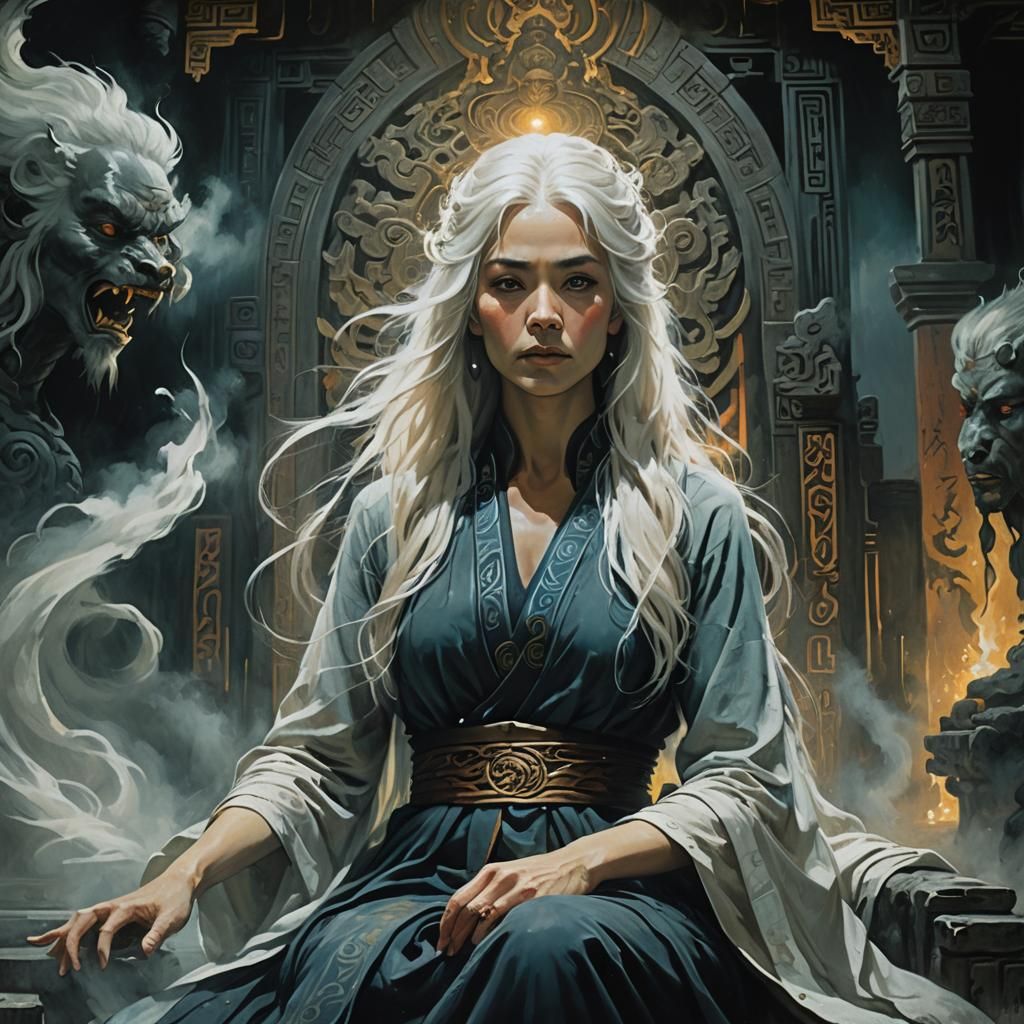 Chinese Wind Goddess in Dark Fantasy Oil Painting