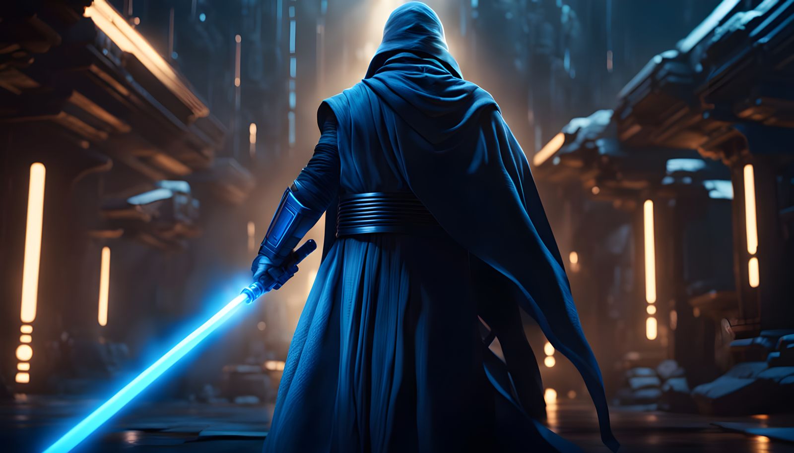 Jedi Knight with Lightsaber in Hyperrealistic Star Wars Art
