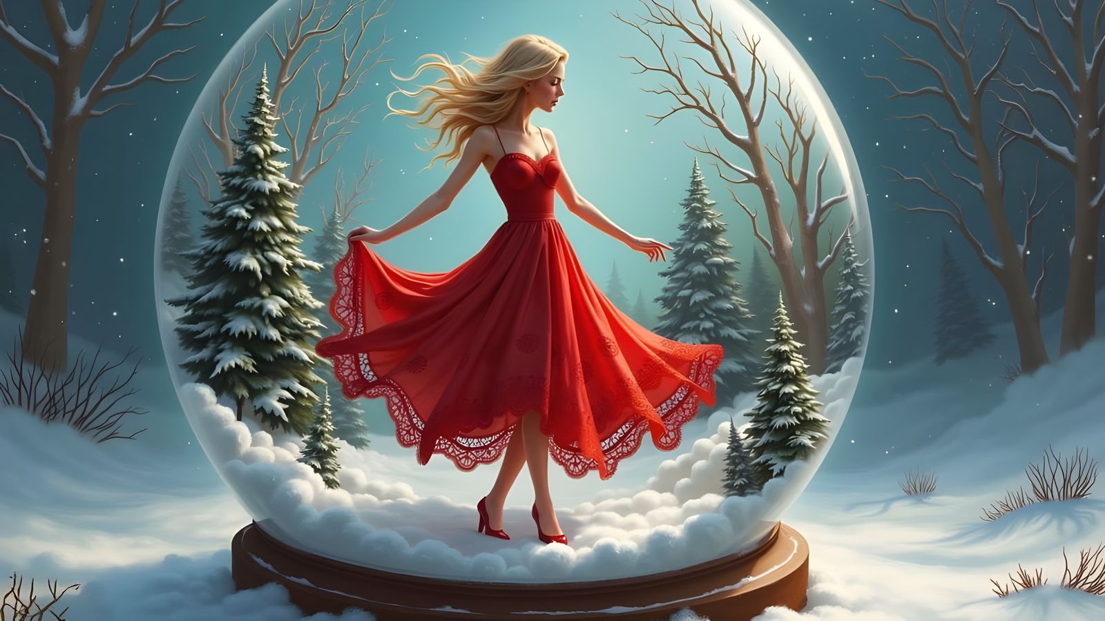 Ethereal Snow Globe Scene in Oil Paint