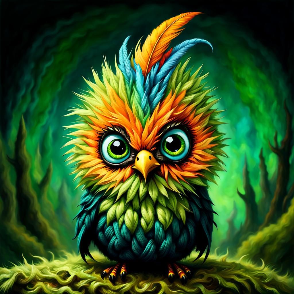 Gothic-Punk Baby Bird with Big Sad Eyes