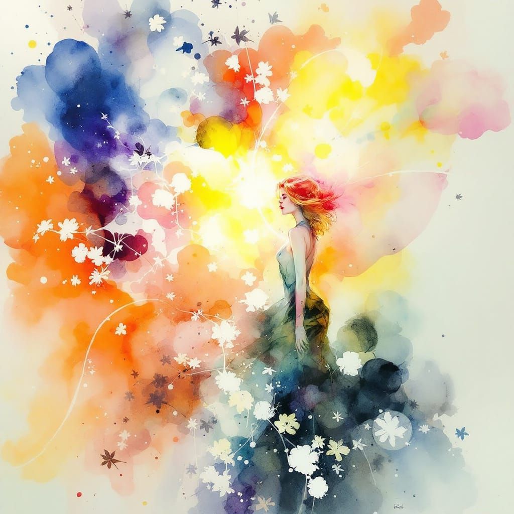 Blond Pin-Up Woman in Ethereal Watercolor Style