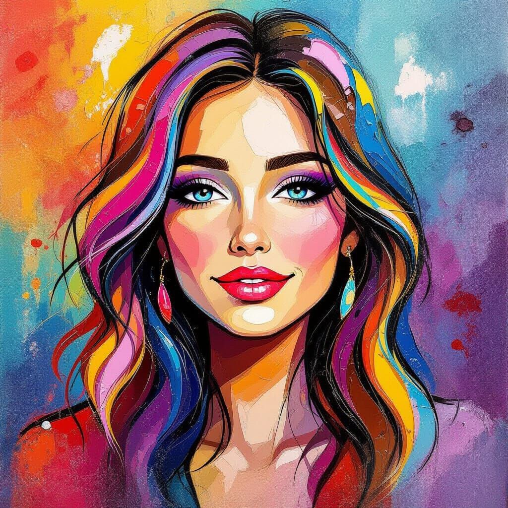 Colorful Hippie Girl Dances in Melted Acrylics