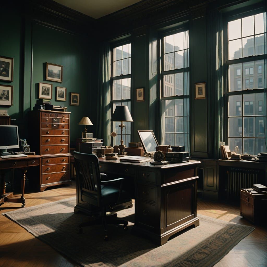 Vintage Manhattan Office with Modern Twist in Cinematic Styl...