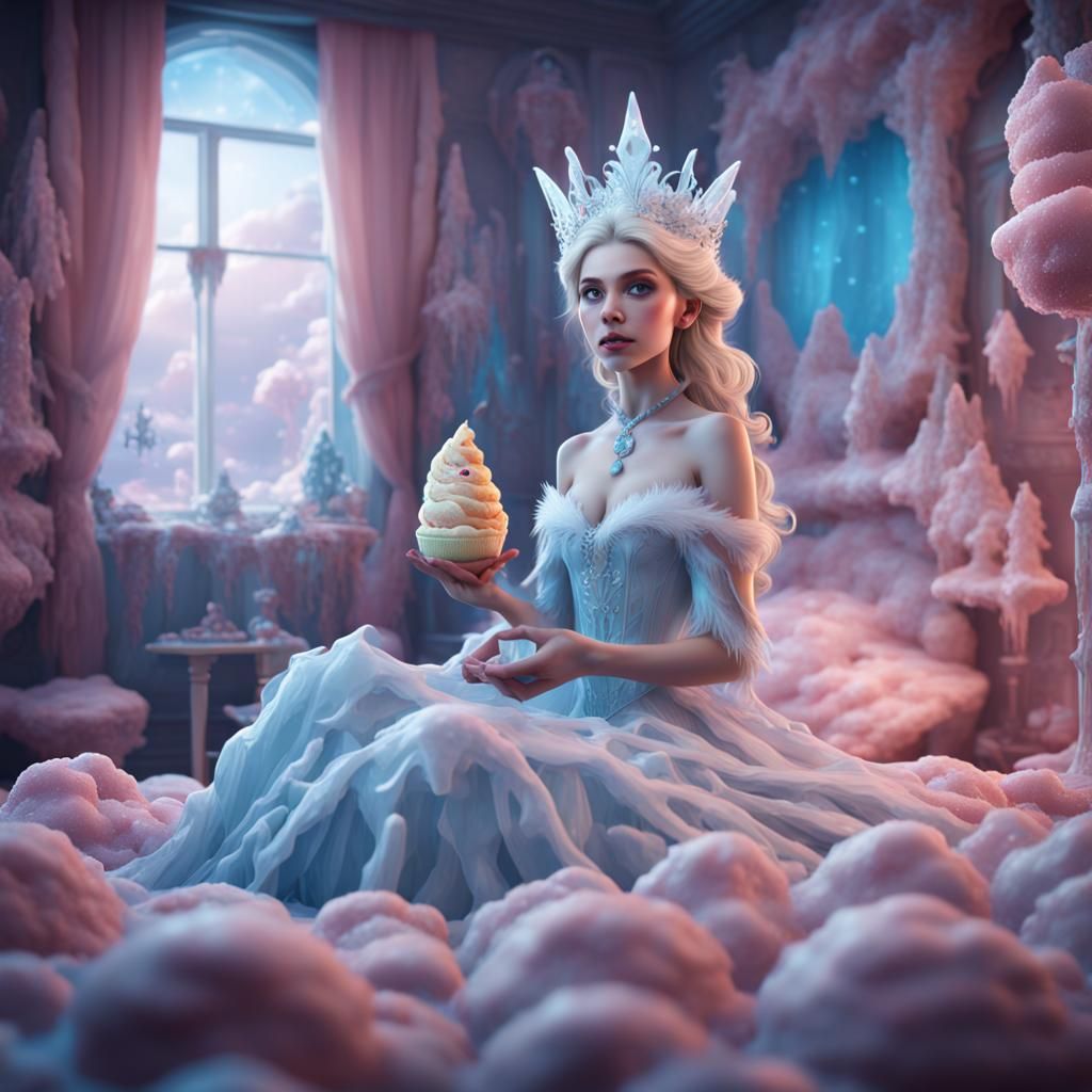 Ice Princess in Ice Cream Bedroom: Detailed Matte Painting