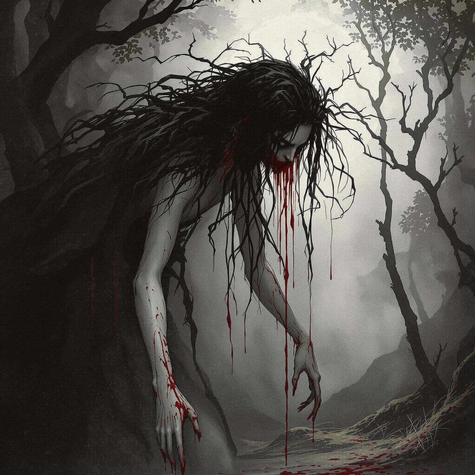 Gangly Witch in Dark Woods, Horror Aesthetic