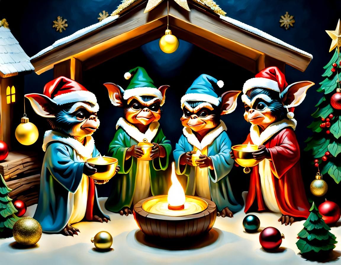 Gremlins Christmas Nativity in Acrylics