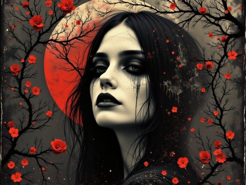 Ethereal Gothic Woman in Moonlit Sepia Tones