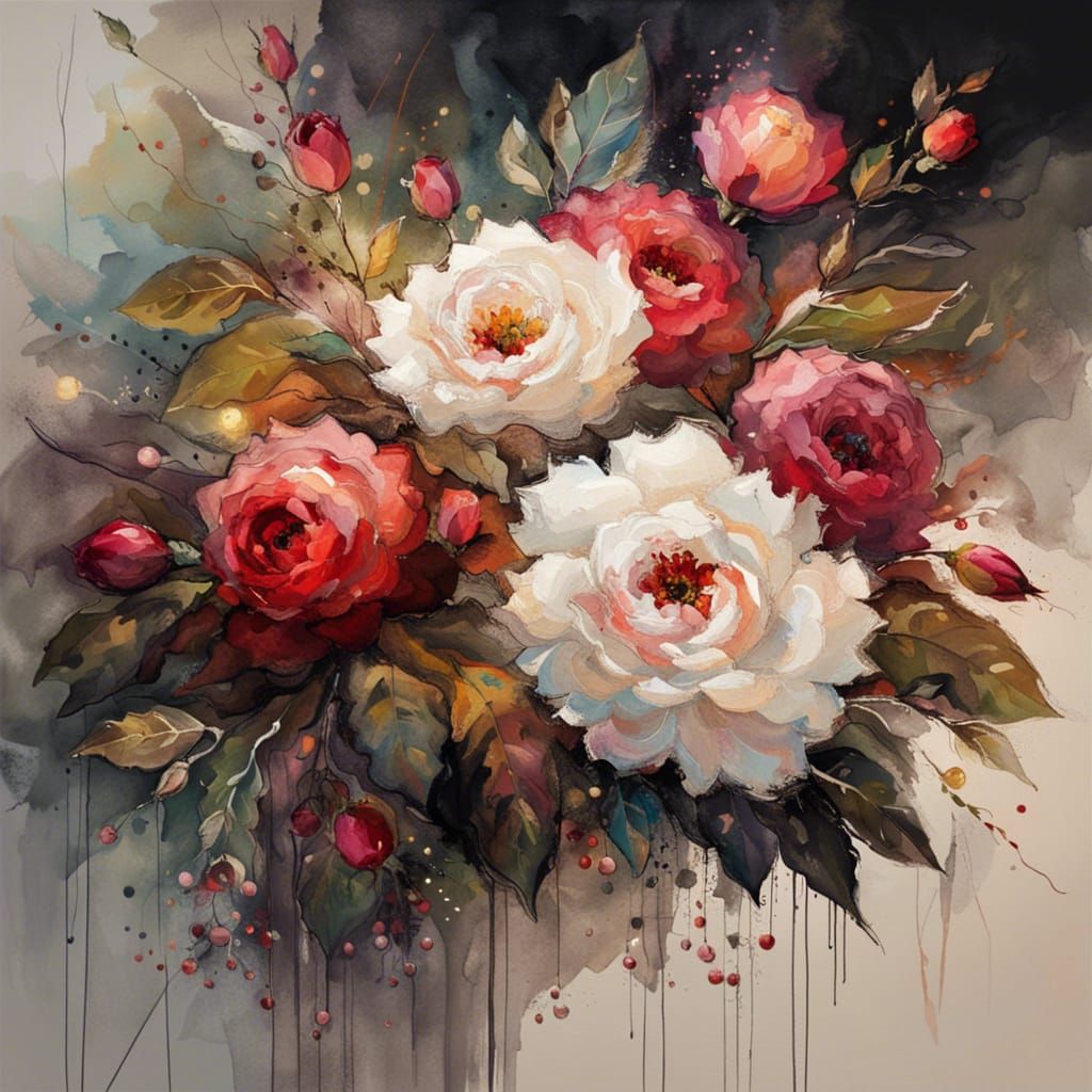 Christmas Floral Still Life Impasto Acrylic Painting