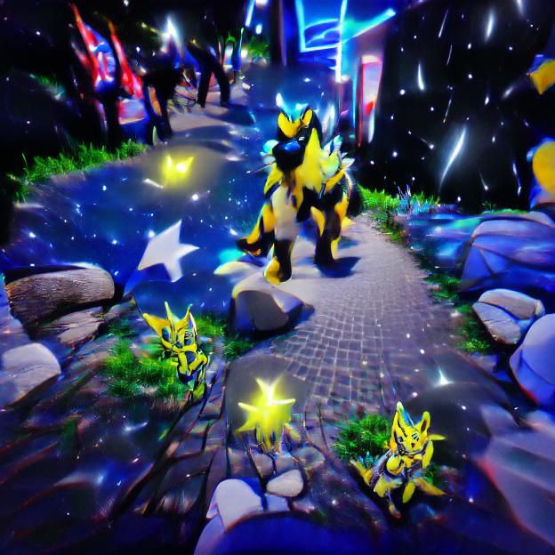 Neon Zeraora Walking Among the Stars