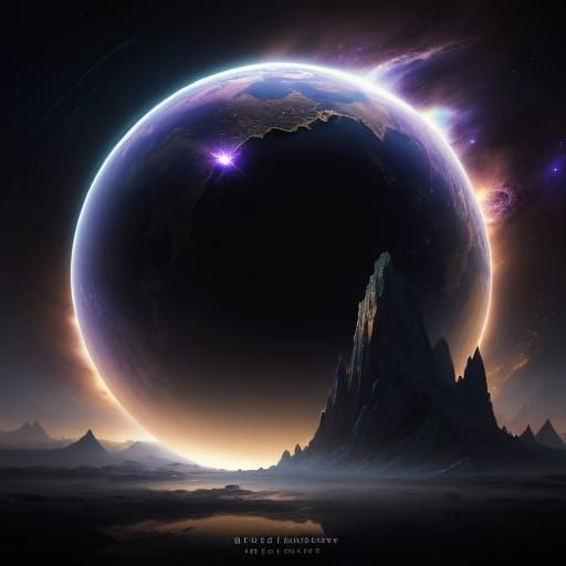 Dark Fantasy Earth Reflection in Cosmic Galaxy