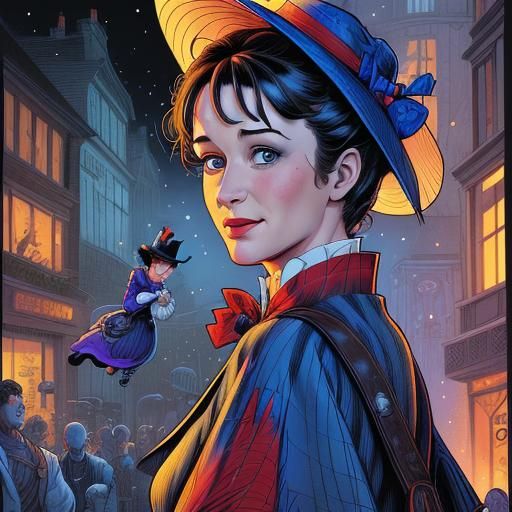 Mary Poppins in Comic Book Art Style