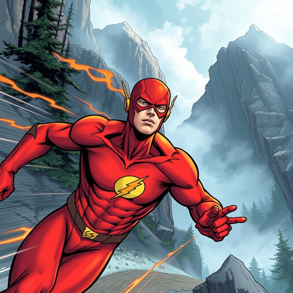 The Flash in Mountain Pass, Comic Book Style